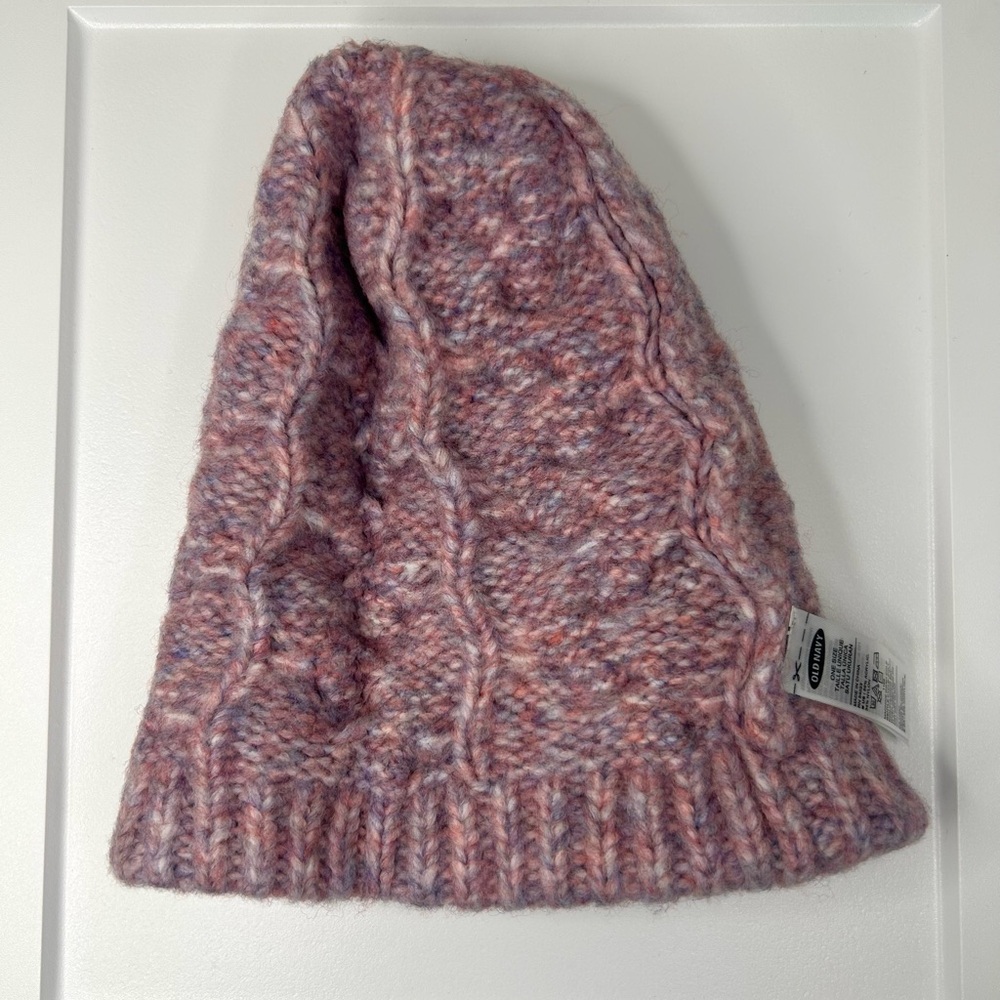 Old Navy Soft Decorative Knit Multicolor Pastel Purple Fitted Beanie Like New - Picture 6 of 8